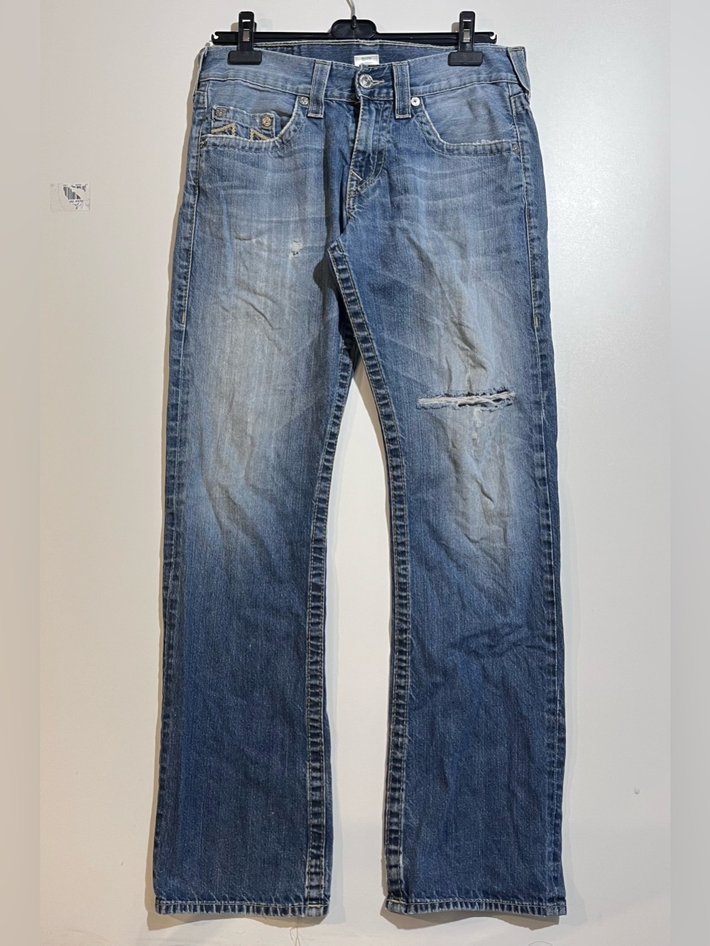 True Religion women’s Light-Blue Distressed Straight Jeans Sz 31x31
